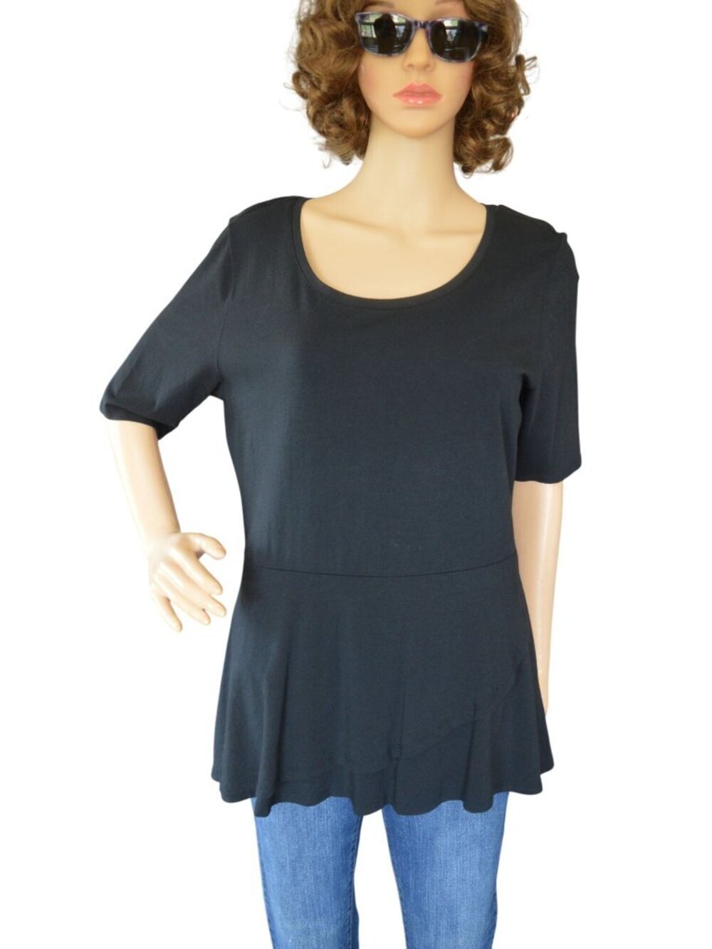 Isaac Mizrahi Live Black Crossover Peplum Half Sleeve T Shirt Women's Size Small